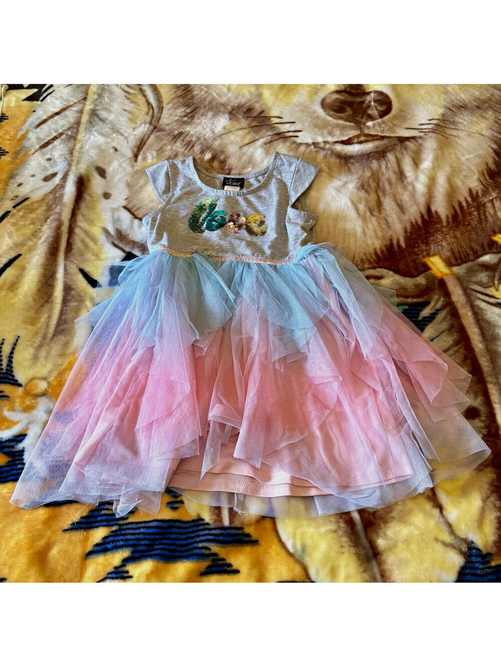 Pink & Violet Girls Sequin "Love" Tulle Tutu Dress Size 4